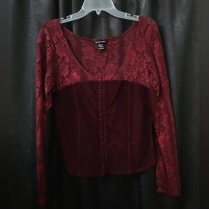 Wine Lace Corduroy Corset Top - Moda International
